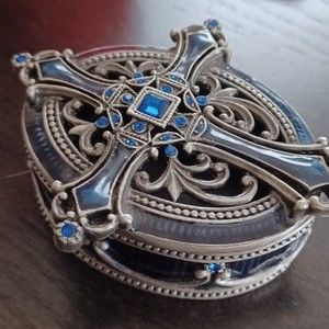 Cross box enamel pewter trinket beautiful blue with stones